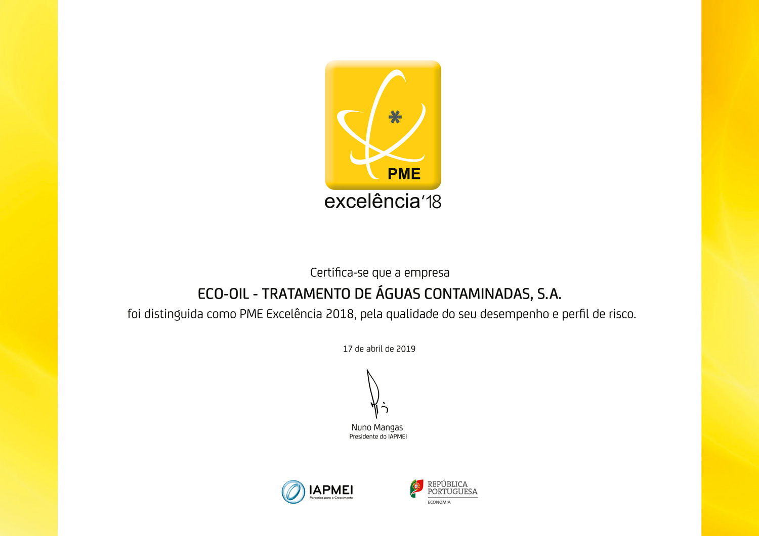 Certificado PME Excelência 2018